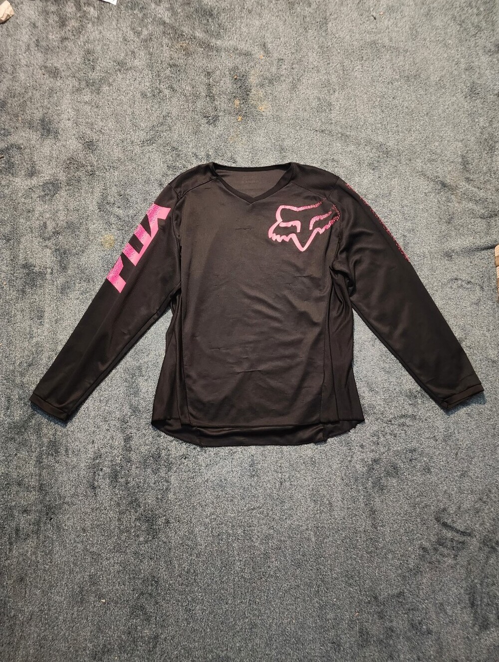 Fox Black Top with Pink Logo and Sleeve Accent